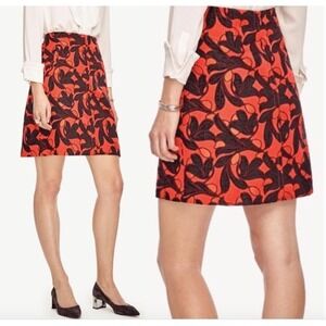 Ann Taylor NWT Orange‎ Red Skirt Leaves Jacquard Side Pocket  Mini Womens Sz 4